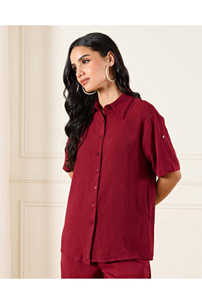 REDTAG Women Burgundy Over Size Shirt