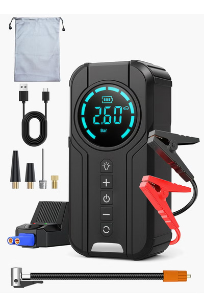 ULHYC جهاز تشغيل السيارة بضاغط هواء (للسيارات التي تعمل بالبنزين/الديزل)، معزز بطارية محمول