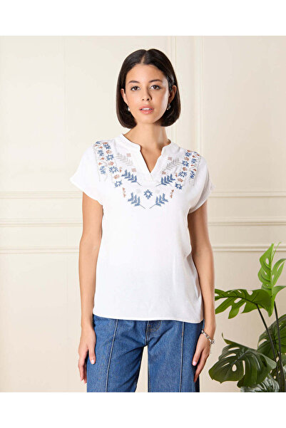 REDTAG Women Ivory Embroidered Blouse