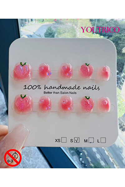 Youtrico أظافر صناعية للأطفال مصنوعة يدويًا بنسبة 100%، لونها أخضر خوخي، آمنة...