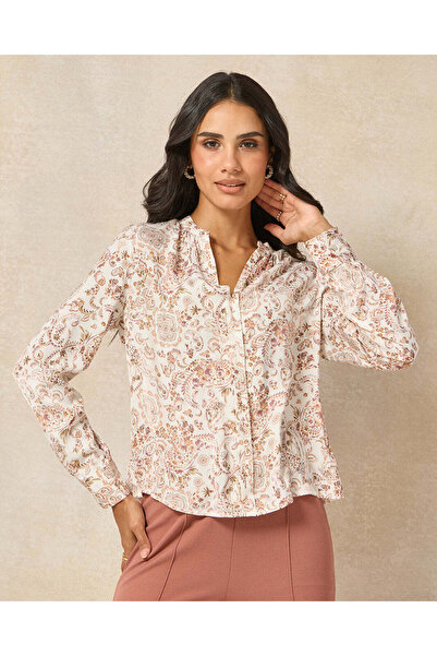 REDTAG Women Pink Centre Pleat Neck Gathered Blouse