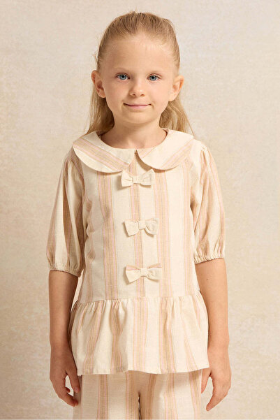 REDTAG Girls Beige Striped Blouse
