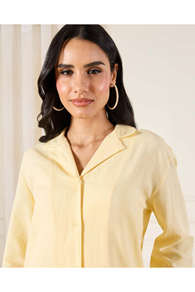 REDTAG Women Yellow Lapel Linen Blend Shirt