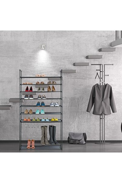 Relaxdays Suport pentru pantofi cu 8 rafturi, Relaxdays, 7 umerașe, dimensiuni 187 x 99 x 30 cm, negru