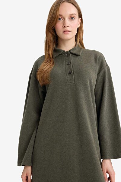 DeFacto Regular Fit Polo Yaka Uzun Kollu Maxi Elbise G1886AX25WN