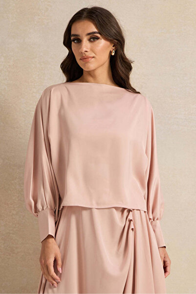 REDTAG Women Beige Wrap Belted Printed Satin Shirt