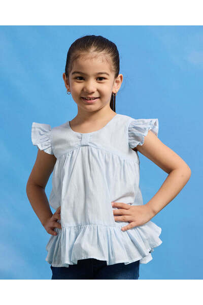 REDTAG Girls Blue Button Back Blouse