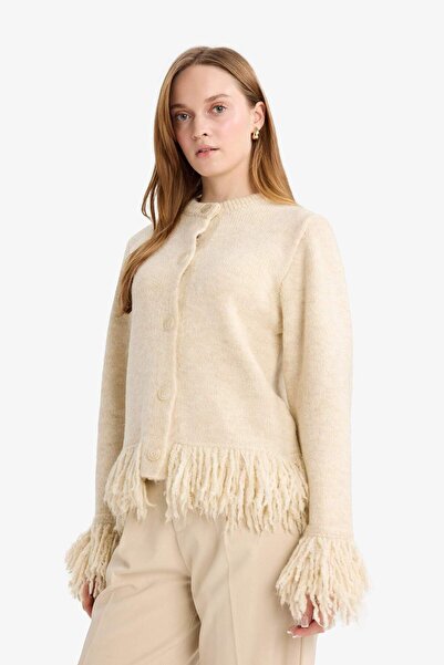 DeFacto Regular Fit Bisiklet Yaka Püsküllü Düğmeli Triko Hırka G3173AX25WN