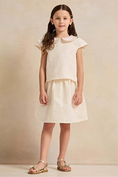 REDTAG Girls White Polka Dot Jacquard Blouse