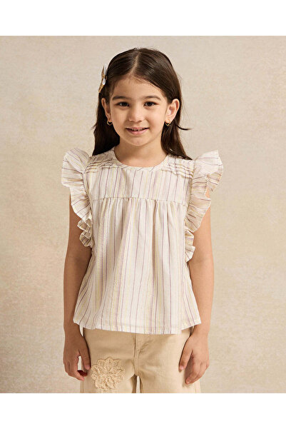 REDTAG Girls Ivory Stripes Frill Sleeve Blouse