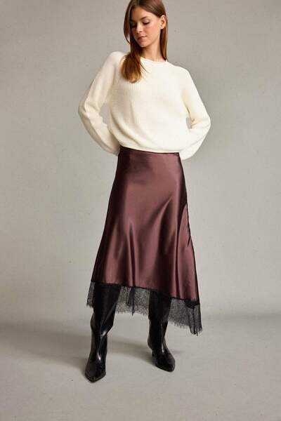 DeFacto Fusta midi din satin cu detaliu din dantelă cu talie normală G6245AX25WN