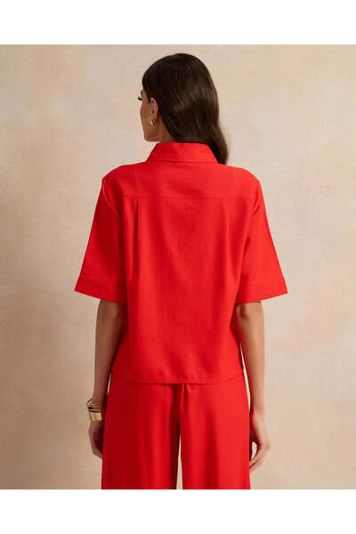 REDTAG Women Solid Red Button Down Blouse