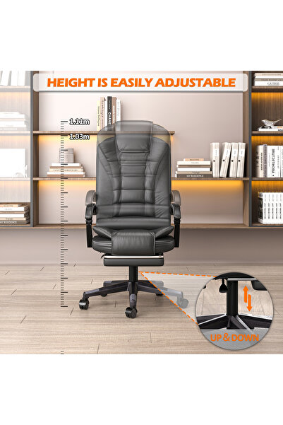 Venpara Ergonomic Office Chair, Computer Chair with PU Leather, Reclining Backrest, Retractable Foot Pedals