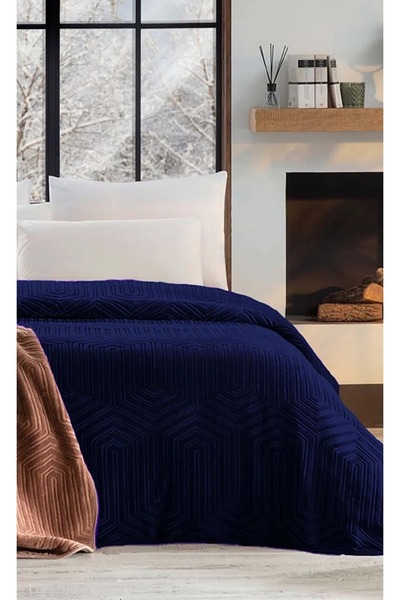 Özdilek Trendy Embossed Single Blanket (155X220)-Art Deco Navy Blue