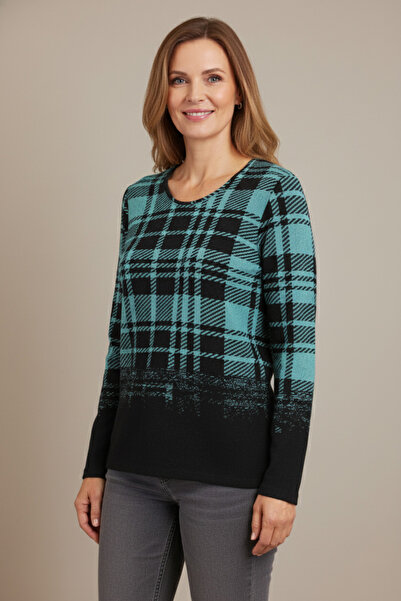 YXL COLLECTION بلوزة نسائية مقاس كبير قماش قابل للتمدد برقبة دائرية ونقشة منقوشة ناعمة للأمهات