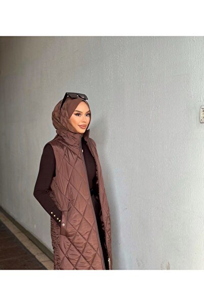 Minel Women's Brown Long Quilted Vest