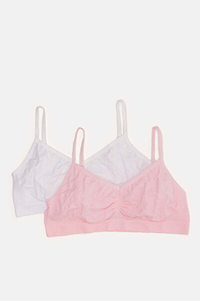 REDTAG Senior Girls White And Pink Jacquard Bra Set (2 Piece)