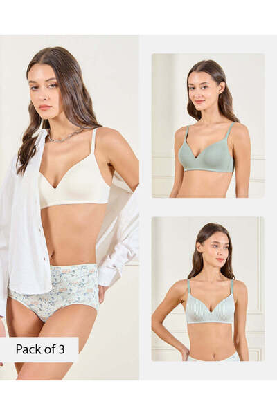 REDTAG Women Assorted T-Shirt Bra Set (Pack of 3)