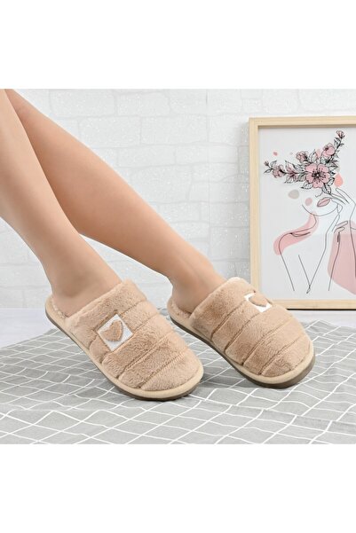 Tmall Fluffy slippers, With heart, With fur, PD1072, Beige