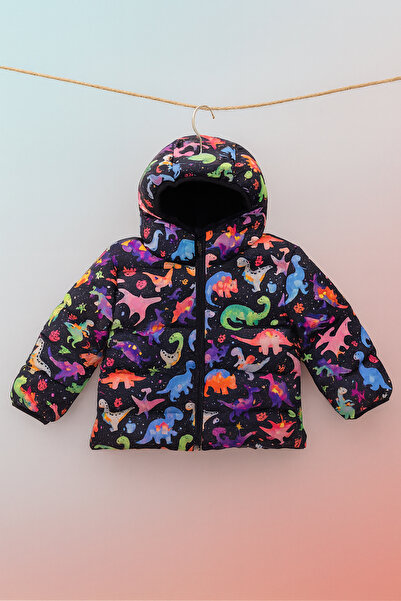 Neşeli Butik Boys and Girls Dinosaur Patterned Inner Fleece Winter Coat Nbrbc004