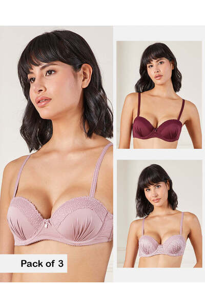 REDTAG مجموعة من 3 حمالة صدر مطبوع وموحدة مع دانتيل وكشكشة على الكأس