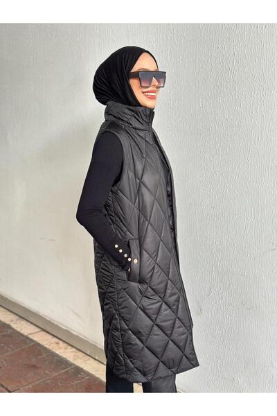 Minel Жіночий чорний довгий стьобаний жилет