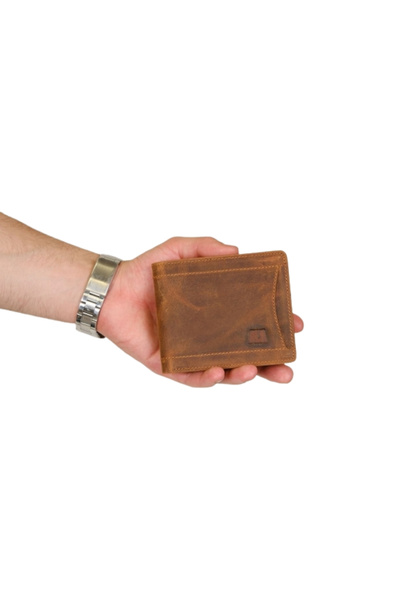 MFT Leather Design Портмоне от естествена кожа с шевове за мъже | London 9163 Crazy Taba