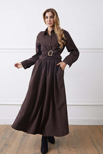 DPARİS Belt Detailed Shirt Skirt Two-Piece Set