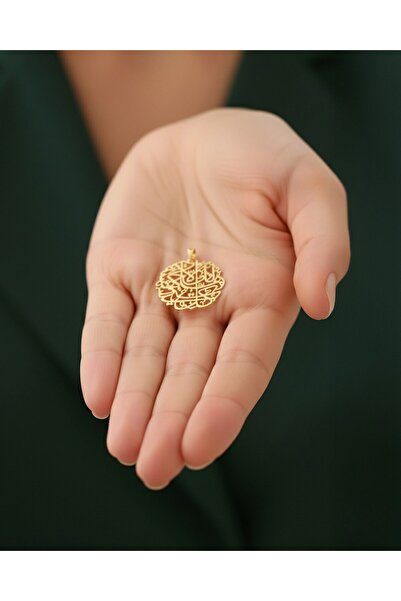 İNDİGO TAKI Maşallah Hat Sanatı Nazar Duası 14 Ayar Altın Kolye Ucu