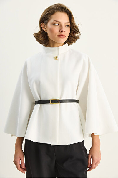 Bianco Lucci Γυναικείο πόντσο με χρυσό κουμπί με λεπτομέρεια και ζώνη 2712 60261570