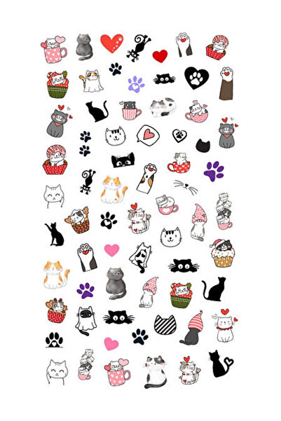 Le Mabelle Çok Renkli Kedi Temalı Kız Çocuk Tırnak Sticker