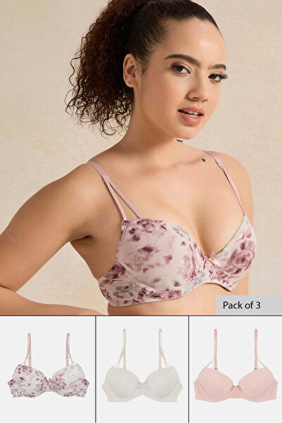 REDTAG مجموعة حمالات صدر نسائية متنوعة مزينة بالزهور (عبوة من 3 قطع)