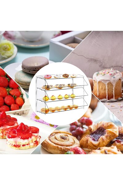 Slasa Clear Acrylic 3-Tier Pastry Display Case with Removable Trays 14x19x9 Inch