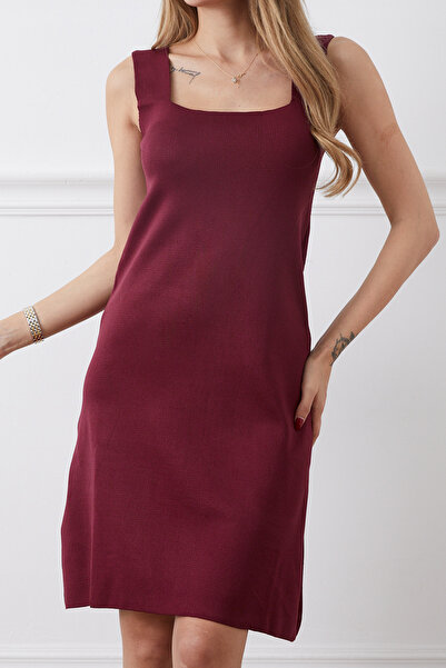 DPARİS Square neck thick strap knit dress