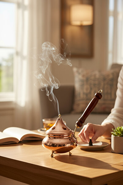 Yardımcı Bakır Since 1997 Bakır Ayaklı Tütsülük Ahşap Kulp