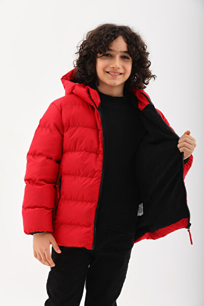 Neşeli Butik Girls Boys Red Waterproof Winter Coat with Inner Fleece Nbrbc015