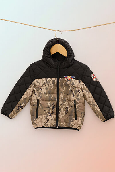 Neşeli Butik Palton de iarnă cu glugă cu model de camuflaj pentru băieți NBRB...