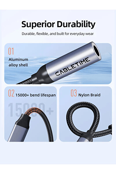 Cabletime USB Type C To 3.5 MM Audio Aux Jack Adapter