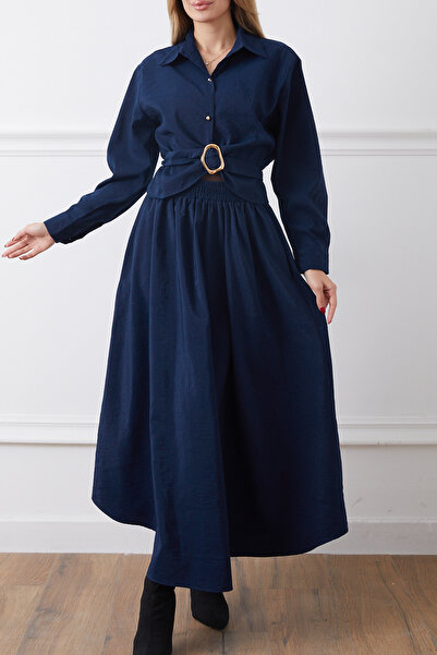 DPARİS Belt Detailed Shirt Skirt Two-Piece Set