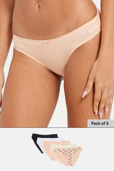 REDTAG Women Assorted Printed And Plain Bikini Brief Set (Pack Of 5)