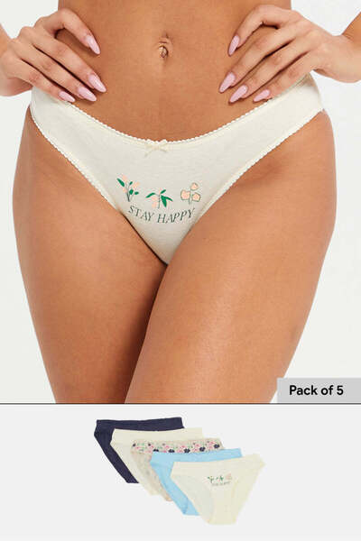 REDTAG Women Assorted Plain And Printed Bikini Fit Brief Set (Pack Of 5)