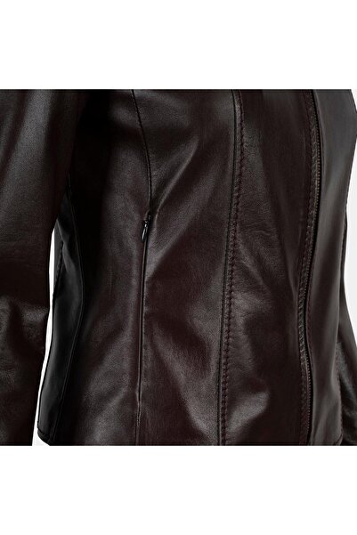 Desa Women's Burgundy Shirt Collar Fit Leather Jacket