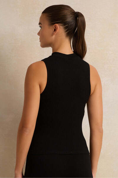 REDTAG Women Black Ribbed Seam Less High Neck Vest