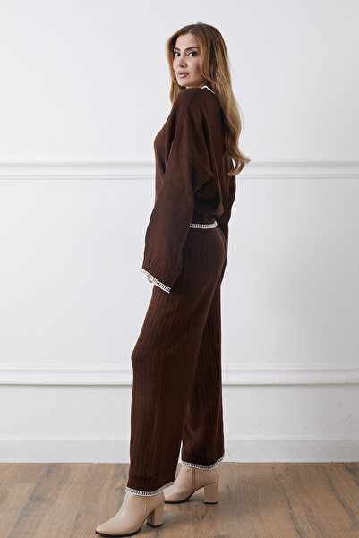 DPARİS Crew Neck Shepherd Stitch Sweater Pants Knitwear Two-Piece Set