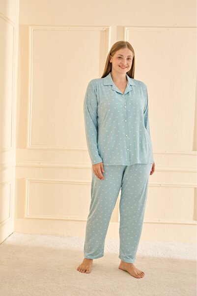 MEBA Γυναικείο σετ πιτζάμες από ύφασμα Milan με μακρύ μανίκι με κουμπιά μπροστά