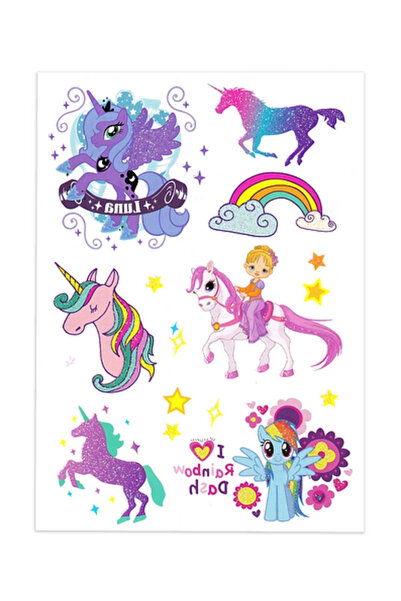 Le Mabelle Σετ τατουάζ για κορίτσια με θέμα το πολύχρωμο γκλίτερ μονόκερος