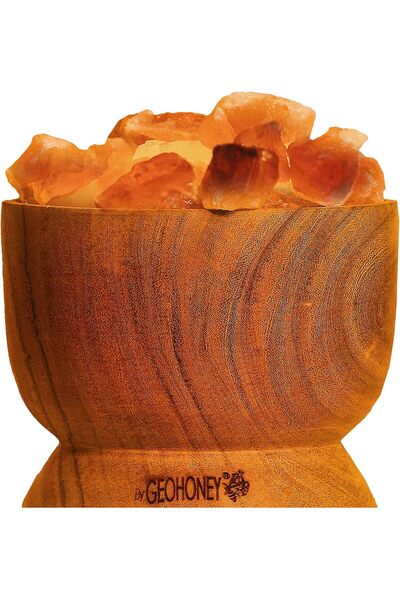 Geohoney مصباح ملح الهيمالايا مع وعاء خشبي