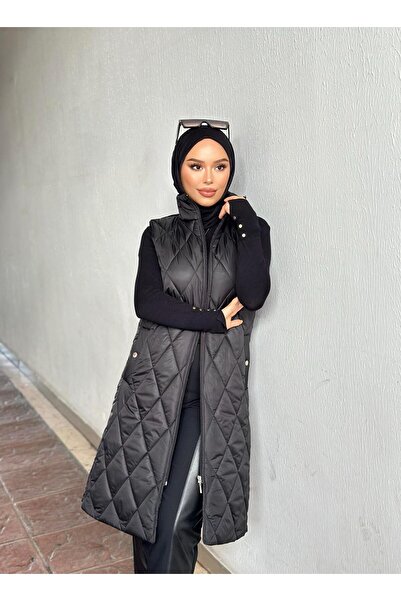 Minel Жіночий чорний довгий стьобаний жилет