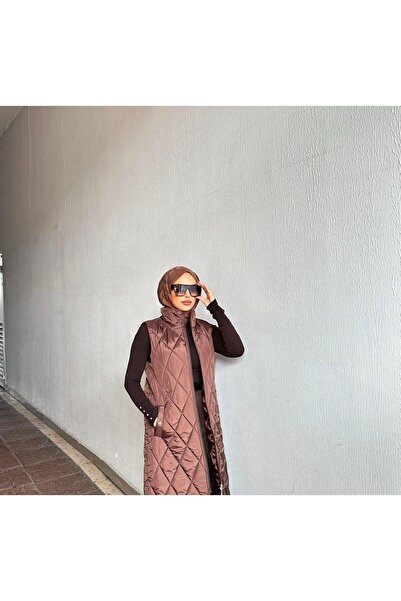 Minel Women's Brown Long Quilted Vest