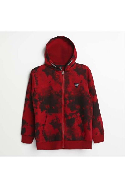 NANİCA Bordo Boy's Tie-Dye Patterned Hooded Zipper Sweatshirt 1-5 Years Old